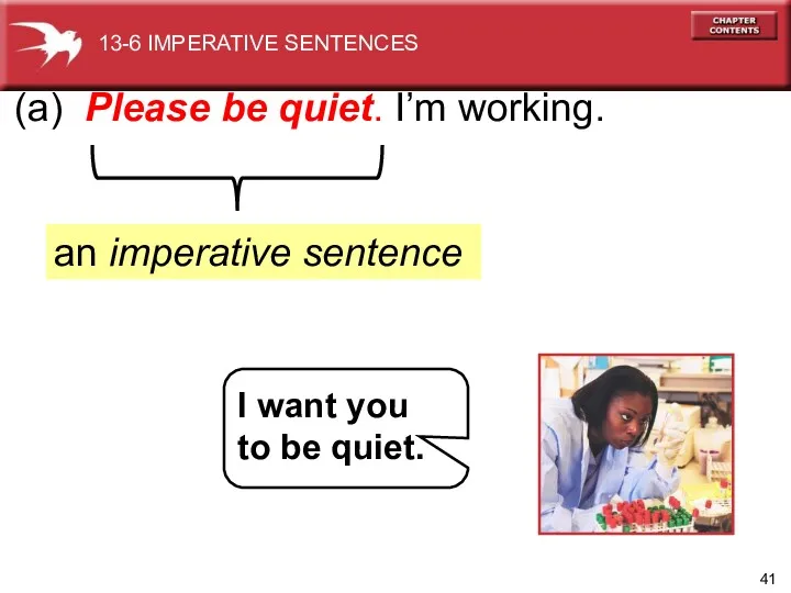 (a) Please be quiet. I’m working. an imperative sentence 13-6