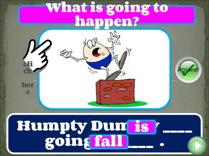 Humpty Dumpty ____ going to _____ . is fall What is going to happen?