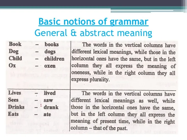 Basic notions of grammar General & abstract meaning