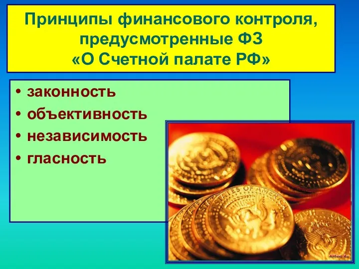 Принципы финансового контроля, предусмотренные ФЗ «О Счетной палате РФ» законность объективность независимость гласность