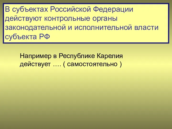В субъектах Российской Федерации действуют контрольные органы законодательной и исполнительной
