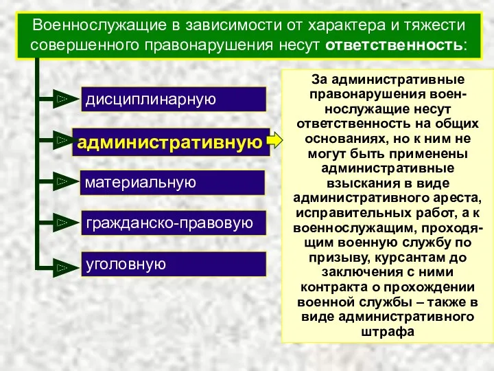 Военнослужащие в зависимости от характера и тяжести совершенного правонарушения несут