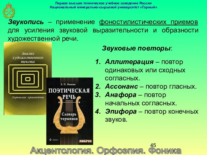 Акцентология. Орфоэпия. Фоника Звукопись – применение фоностилистических приемов для усиления