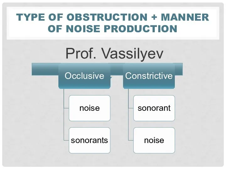 TYPE OF OBSTRUCTION + MANNER OF NOISE PRODUCTION Prof. Vassilyev