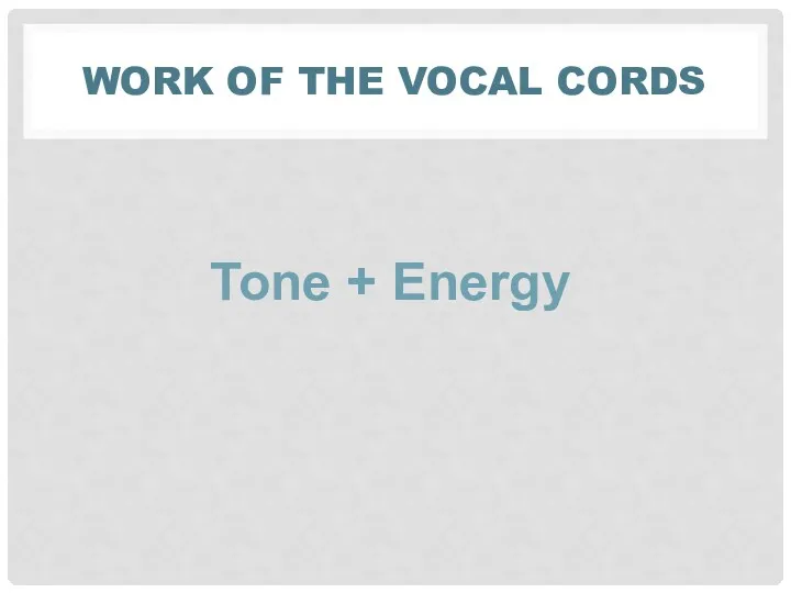 WORK OF THE VOCAL CORDS Tone + Energy