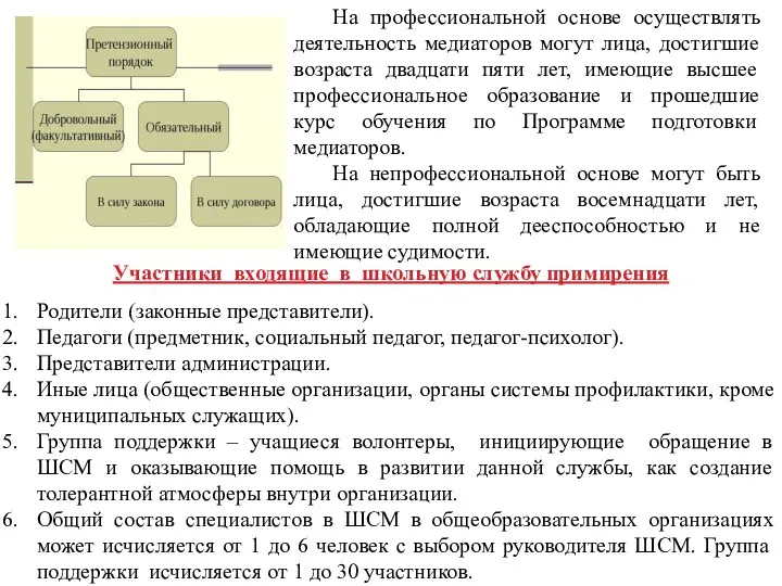 Участники входящие в школьную службу примирения Родители (законные представители). Педагоги