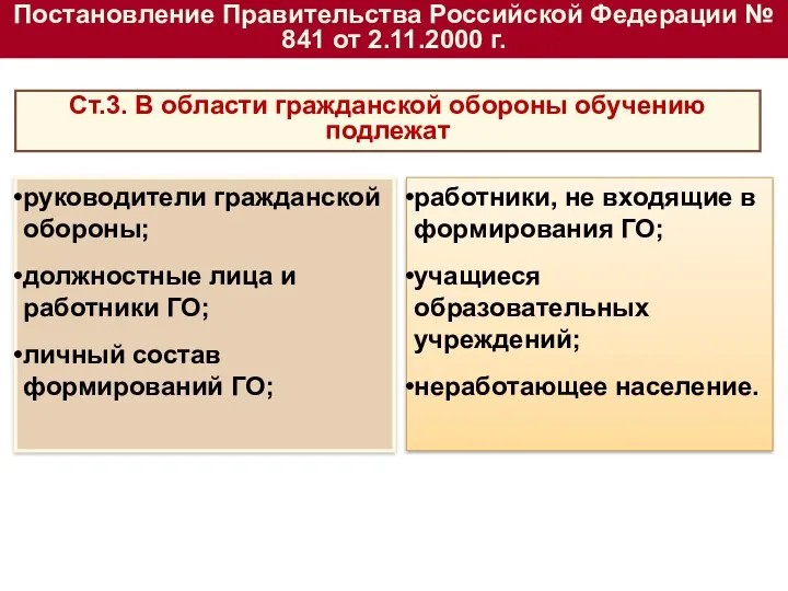 Постановление Правительства Российской Федерации № 841 от 2.11.2000 г. Ст.3.