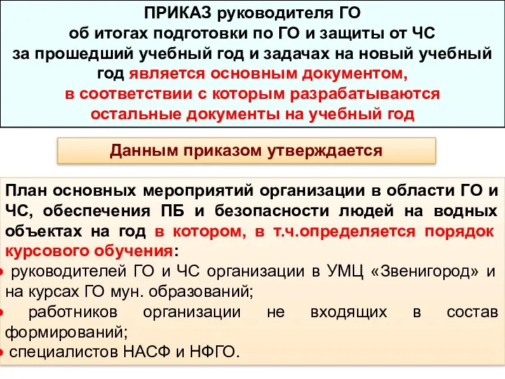 ПРИКАЗ руководителя ГО об итогах подготовки по ГО и защиты