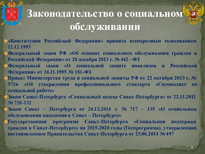 Законодательство о социальном обслуживании «Конституция Российской Федерации» принята всенародным голосованием