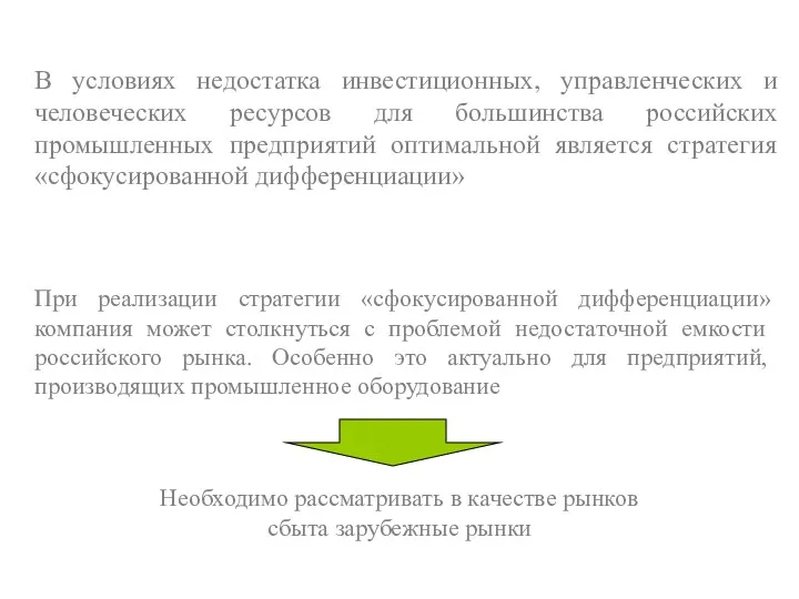 В условиях недостатка инвестиционных, управленческих и человеческих ресурсов для большинства