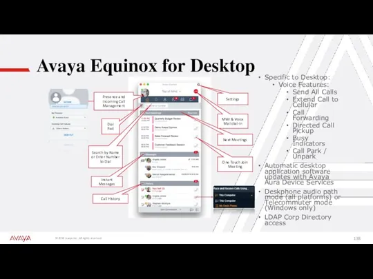 Avaya Equinox for Desktop Specific to Desktop: Voice Features: Send