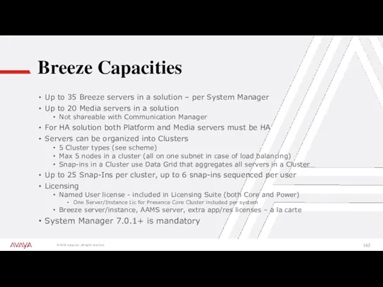Breeze Capacities Up to 35 Breeze servers in a solution