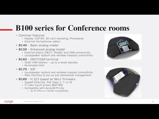 B100 series for Conference rooms Common features Display 128*64, SD