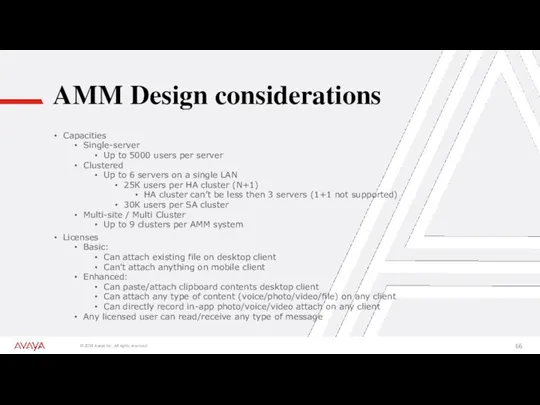 AMM Design considerations Capacities Single-server Up to 5000 users per