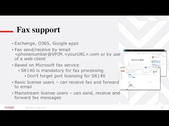 Fax support Exchange, O365, Google apps Fax send/receive by email