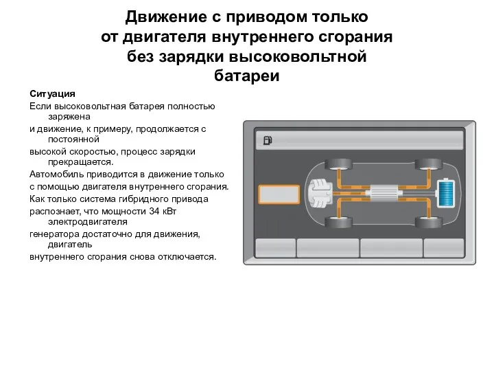 Движение с приводом только от двигателя внутреннего сгорания без зарядки