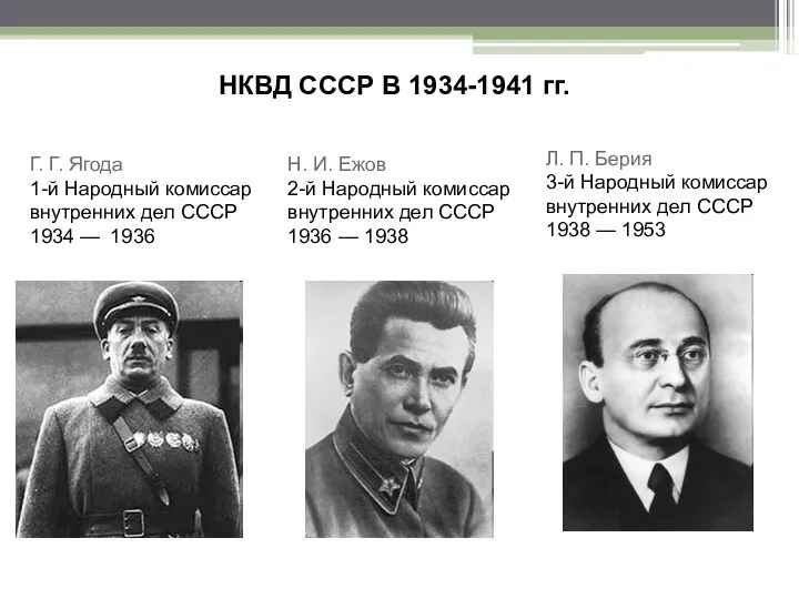 НКВД СССР В 1934-1941 гг. Г. Г. Ягода 1-й Народный
