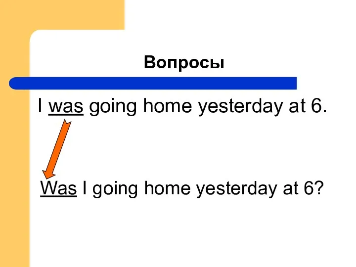 Вопросы I was going home yesterday at 6. Was I going home yesterday at 6?