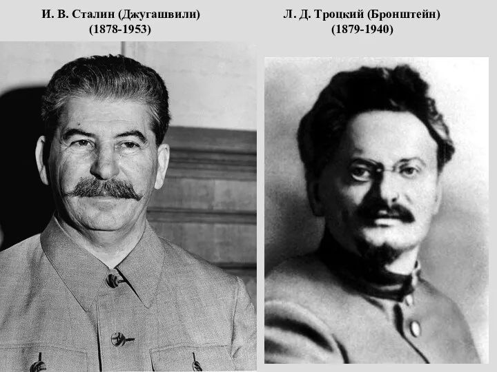И. В. Сталин (Джугашвили) Л. Д. Троцкий (Бронштейн) (1878-1953) (1879-1940)
