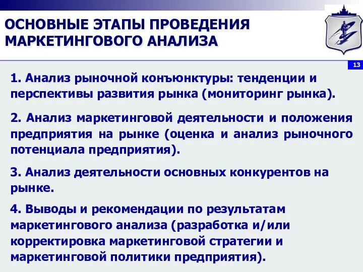 ОСНОВНЫЕ ЭТАПЫ ПРОВЕДЕНИЯ МАРКЕТИНГОВОГО АНАЛИЗА 1. Анализ рыночной конъюнктуры: тенденции