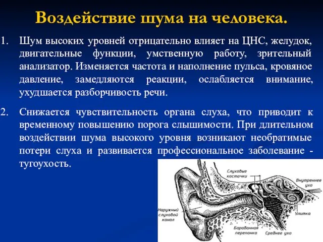 Воздействие шума на человека. Шум высоких уровней отрицательно влияет на