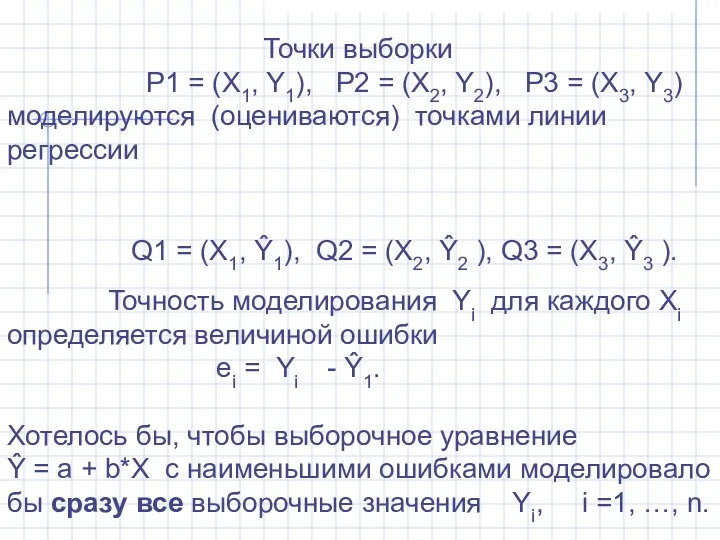 Точки выборки P1 = (X1, Y1), P2 = (X2, Y2),