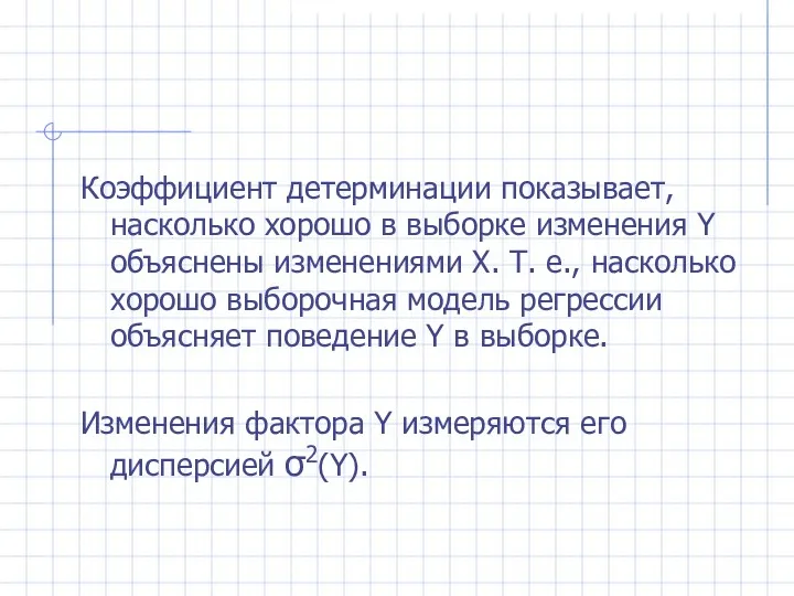 Коэффициент детерминации показывает, насколько хорошо в выборке изменения Y объяснены