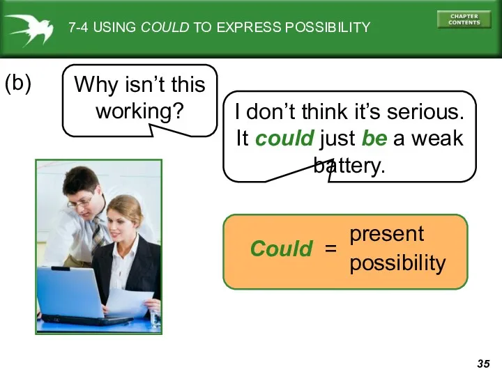 7-4 USING COULD TO EXPRESS POSSIBILITY Why isn’t this working?