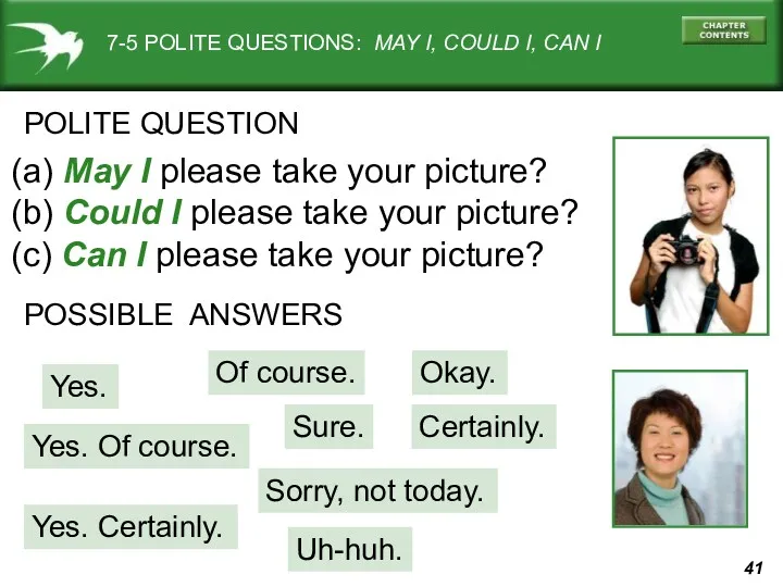 7-5 POLITE QUESTIONS: MAY I, COULD I, CAN I POLITE