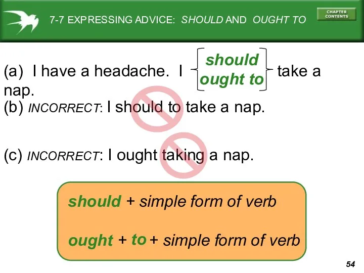7-7 EXPRESSING ADVICE: SHOULD AND OUGHT TO (a) I have