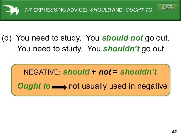 7-7 EXPRESSING ADVICE: SHOULD AND OUGHT TO (d) You need