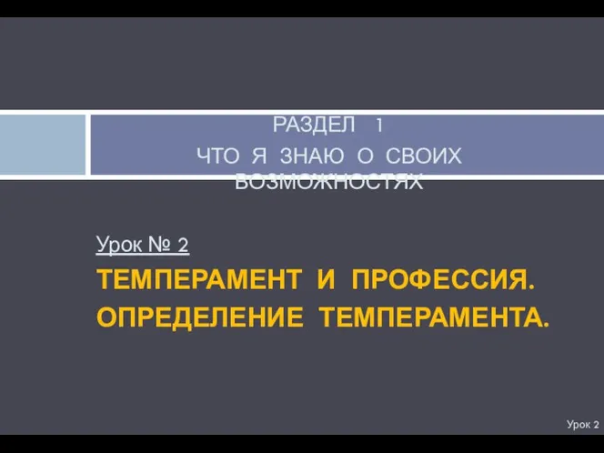 РАЗДЕЛ 1 ЧТО Я ЗНАЮ О СВОИХ ВОЗМОЖНОСТЯХ Урок №