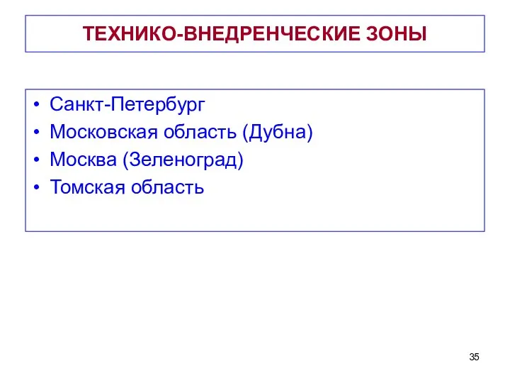 ТЕХНИКО-ВНЕДРЕНЧЕСКИЕ ЗОНЫ Санкт-Петербург Московская область (Дубна) Москва (Зеленоград) Томская область