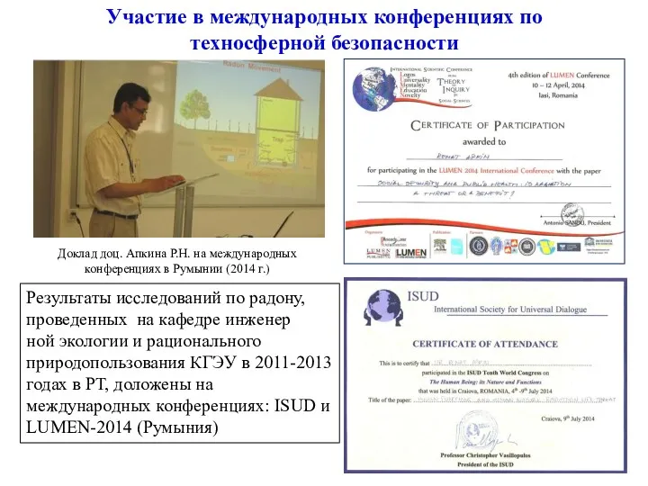 Участие в международных конференциях по техносферной безопасности Результаты исследований по