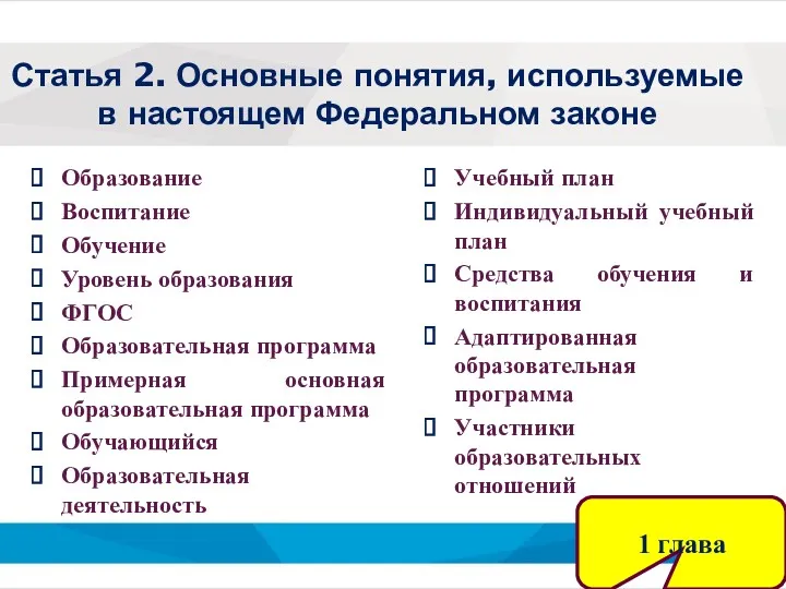 Статья 2. Основные понятия, используемые в настоящем Федеральном законе Образование