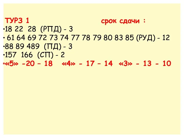 ТУРЗ 1 срок сдачи : 18 22 28 (РПД) -