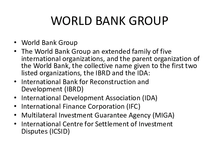 WORLD BANK GROUP World Bank Group The World Bank Group