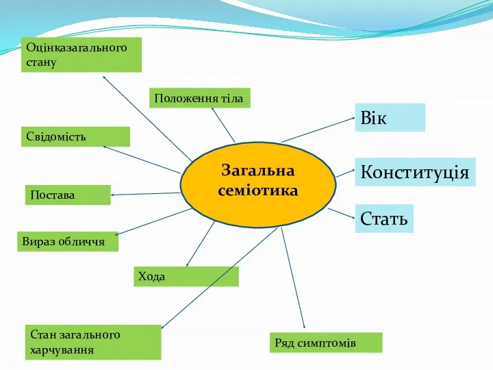 Загальна семіотика Вік Стать Конституція Оцінказагального стану Свідомість Положення тіла