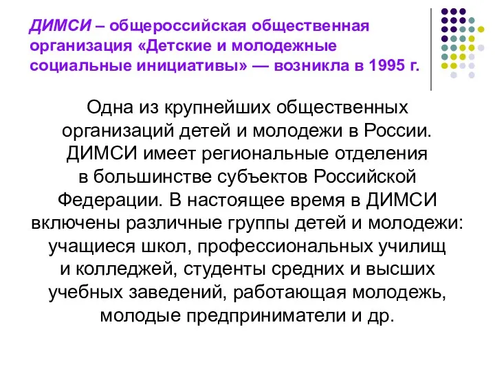 ДИМСИ – общероссийская общественная организация «Детские и молодежные социальные инициативы»