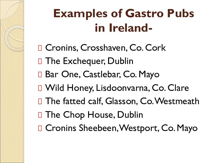 Examples of Gastro Pubs in Ireland- Cronins, Crosshaven, Co. Cork