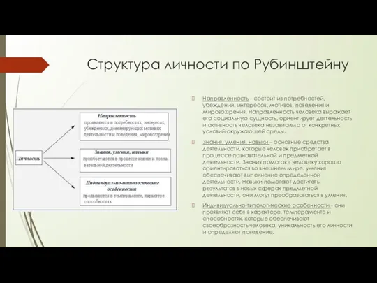 Структура личности по Рубинштейну Направленность - состоит из потребностей, убеждений,