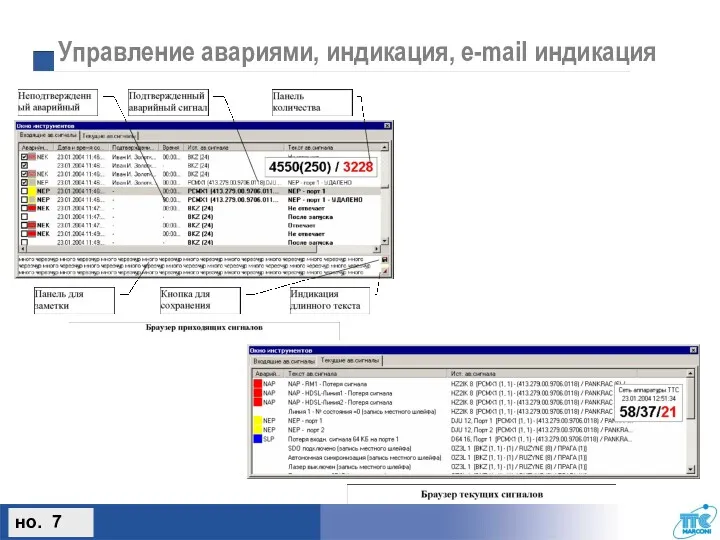 но. 7 Управление авариями, индикация, e-mail индикация