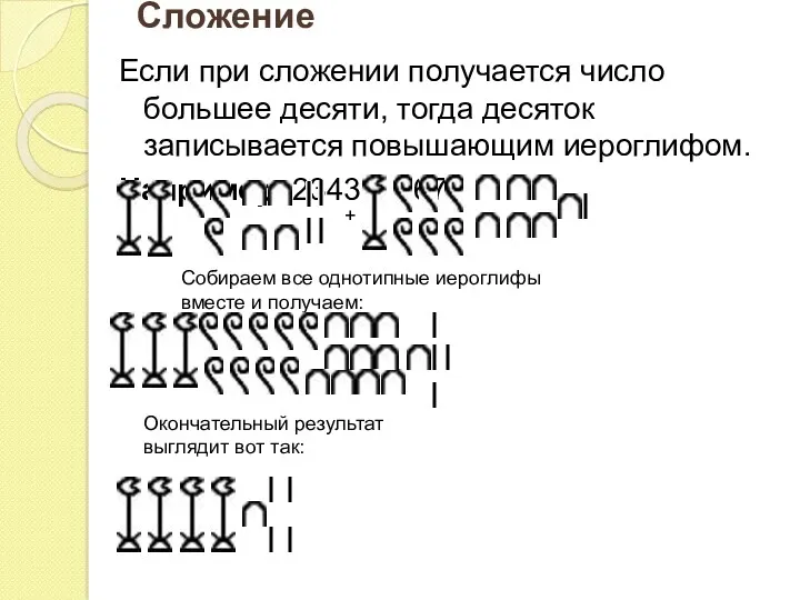 Сложение Если при сложении получается число большее десяти, тогда десяток