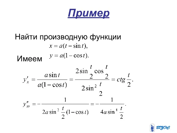 Пример Найти производную функции Имеем