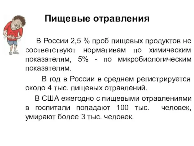 Пищевые отравления В России 2,5 % проб пищевых продуктов не соответствуют нормативам по