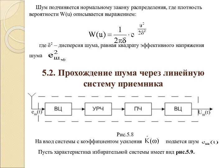 На вход системы с коэффициентом усиления подается шум где δ2 – дисперсия шума,