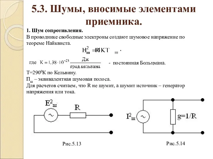 5.3. Шумы, вносимые элементами приемника. 1. Шум сопротивления. В проводнике