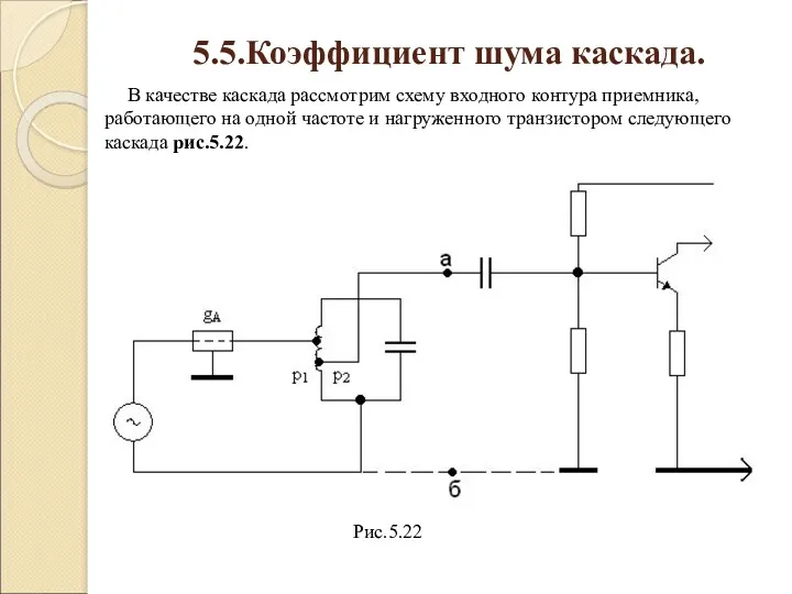 5.5.Коэффициент шума каскада. В качестве каскада рассмотрим схему входного контура