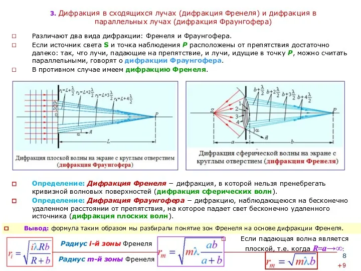 3. Дифракция в сходящихся лучах (дифракция Френеля) и дифракция в