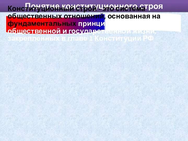 Понятие конституционного строя Конституционный строй - это система общественных отношений,